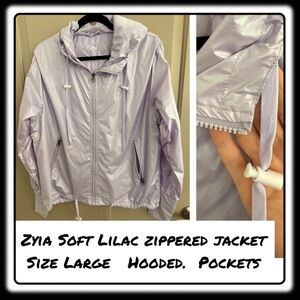 Zyia Soft Lilac Metallic Sheen Hoodie Drawstring lightweight windbreaker XL